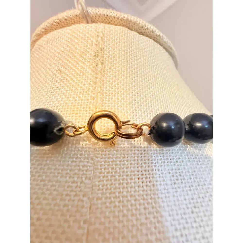 Vintage Black Beaded Necklace 22”